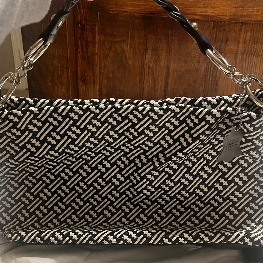 Bloomingdales Black and white woven Tote Bag